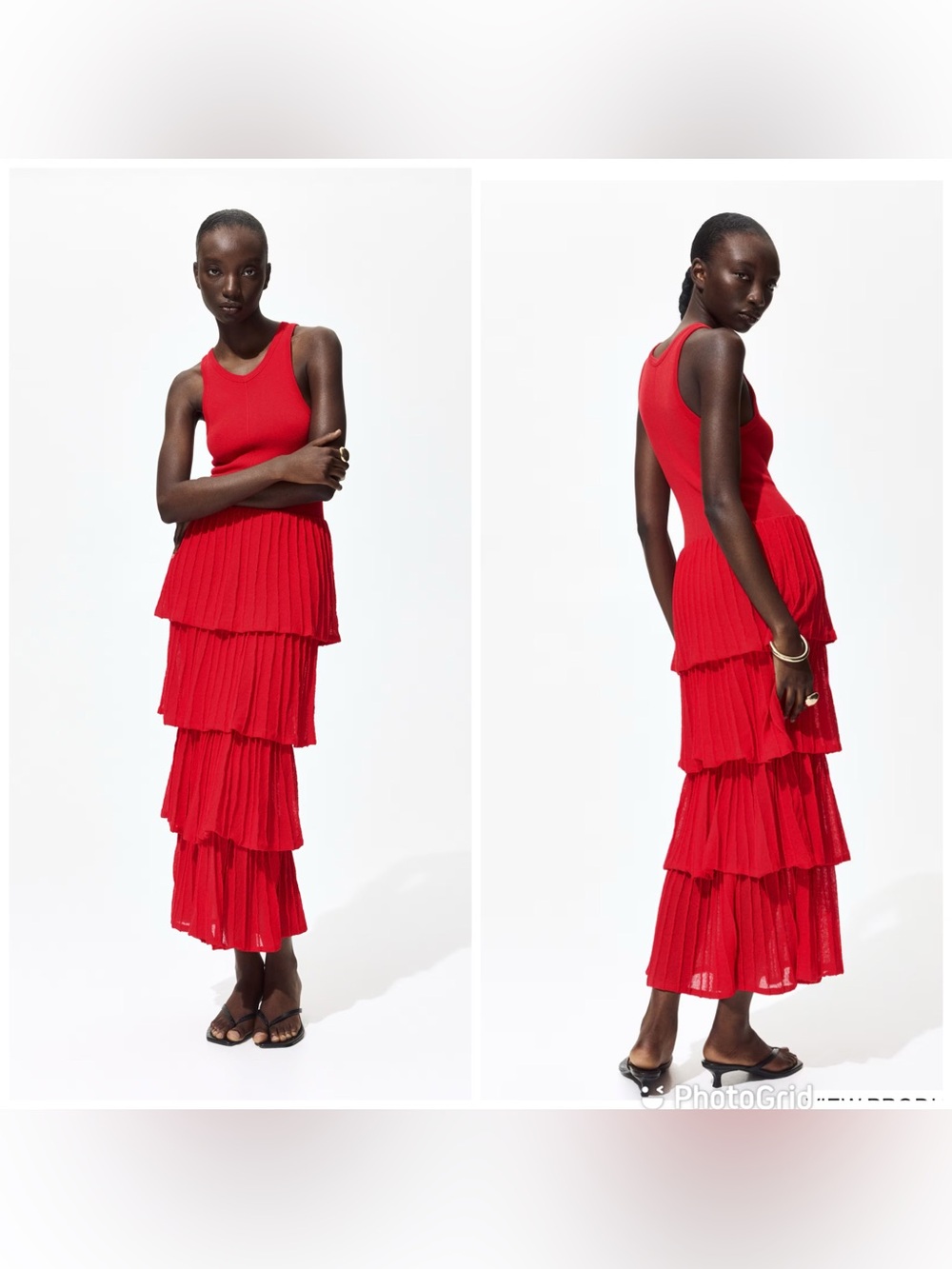 H&M TIERED FINE-KNIT DRESS Bright red
